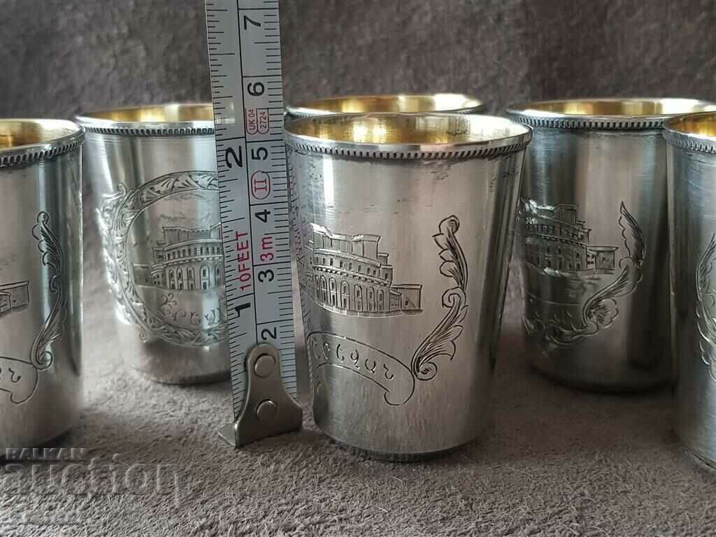 6 Russian silver cups with GOLD Armenian Yerevan cup - 7 6 Russian silver cups with GOLD Armenian Yerevan cup - 7