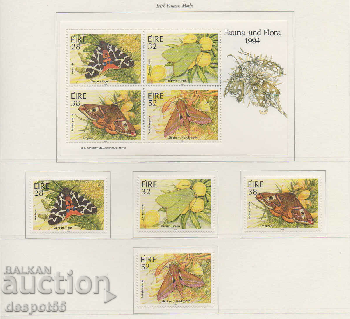1994. Eire. Flora and Fauna - Moths + Block.