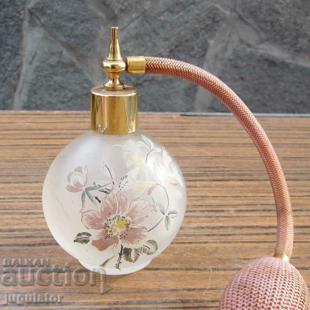 Auction antique table glass perfume bottle with pump Auction antique table glass perfume bottle with pump