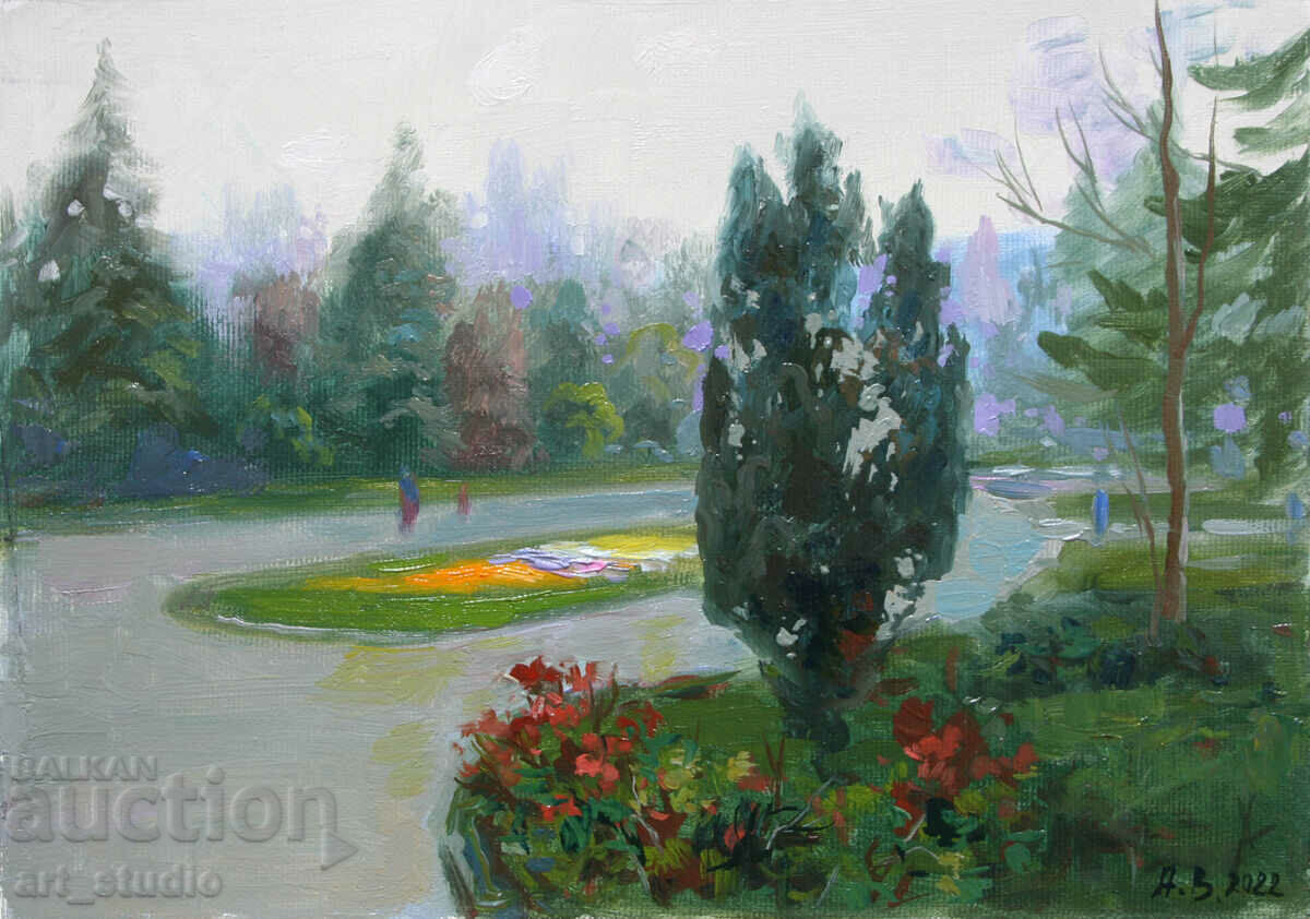 In the evening in the park - oil paints