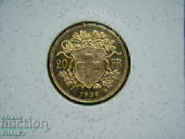20 Francs 1935 B Switzerland - AU (gold) with price € 919.89 | 1799.16 BGN 20 Francs 1935 B Switzerland - AU (gold) with price € 919.89 | 1799.16 BGN