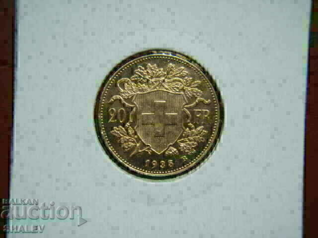 Доставка на 20 Francs 1935 B Switzerland (Швейцария) - AU (злато)