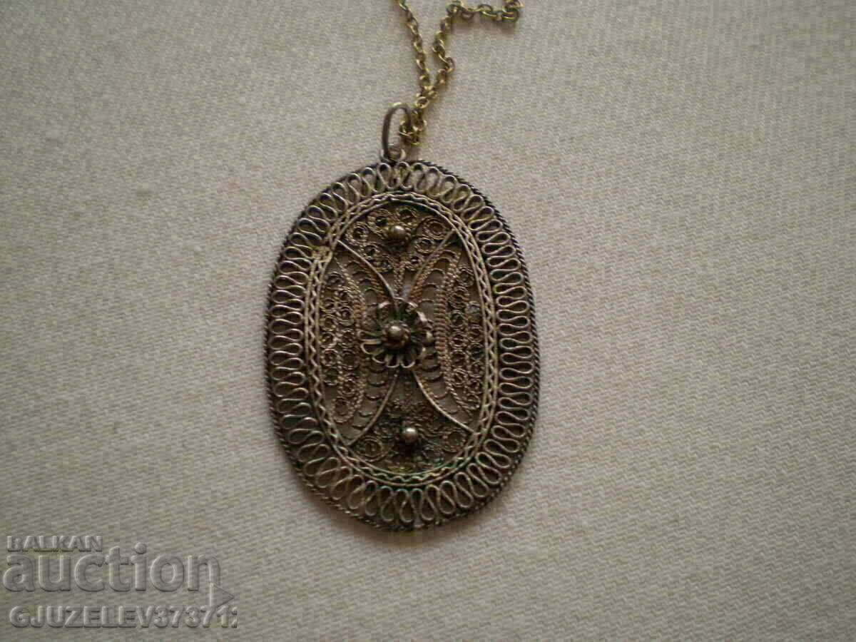 Old women's medallion white metal filigree - 5 Old women's medallion white metal filigree - 5