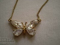 Butterfly pendant necklace polished crystal