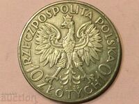 Polonia 10 zloți Regina Jadwiga 1932 frumoasă monedă de argint