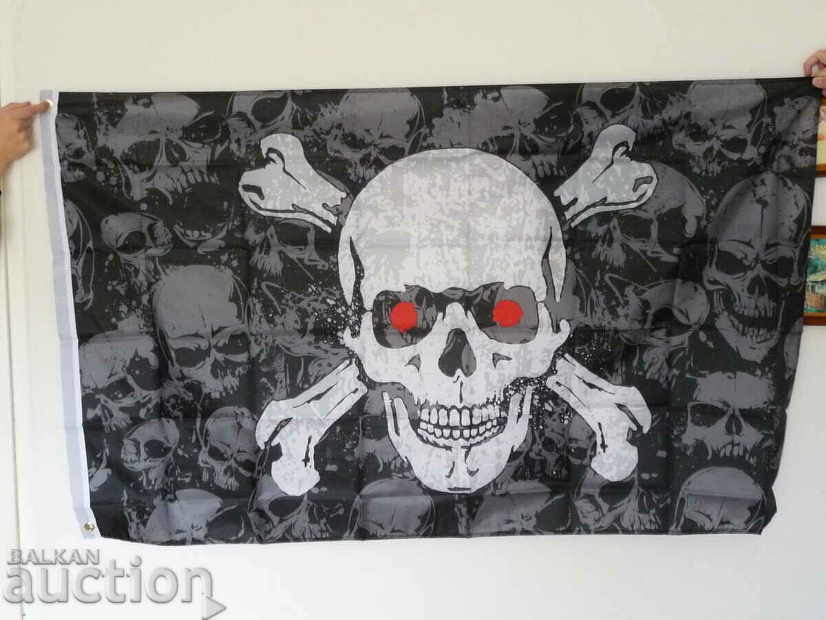 Pirate flag with skull bones red eyes pirate terrible horror