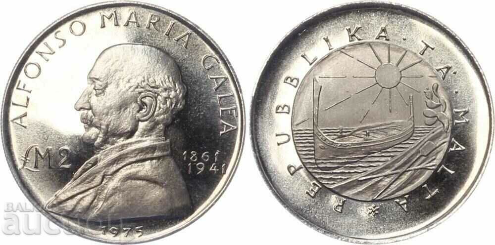Moneda de argint necirculantă din 1975 de 2 lire Malta