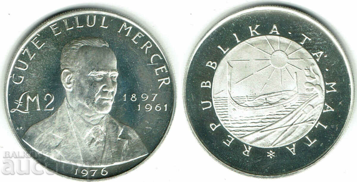 Moneda de argint necirculantă din 1976 Malta de 2 lire sterline