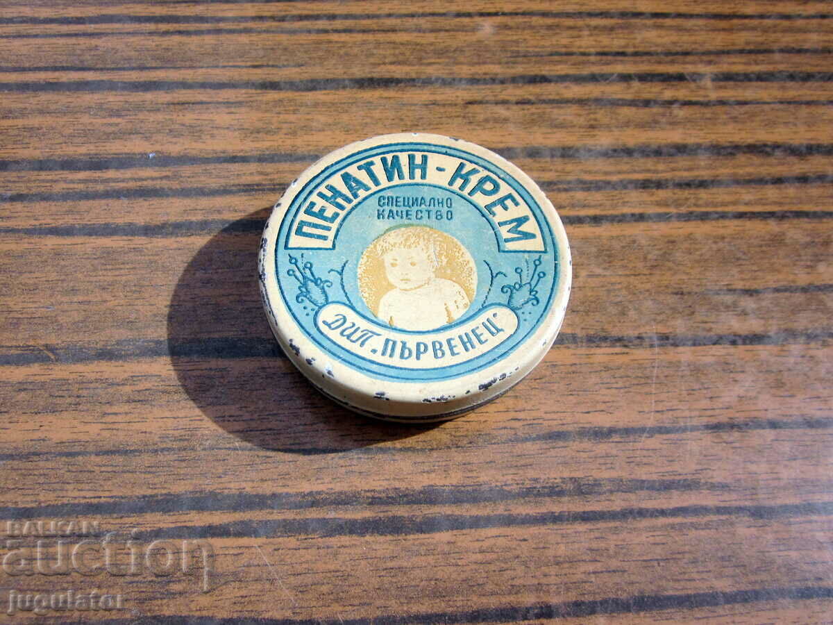 old Bulgarian metal sheet box of PENATIN cream with price € 4.00 | 7.82 BGN