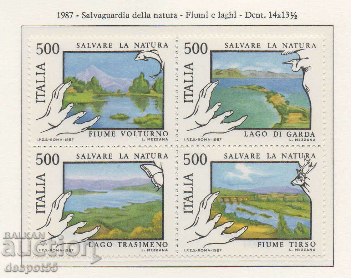 1987. Italia. Protecția naturii - râuri și lacuri. Mini-bloc.