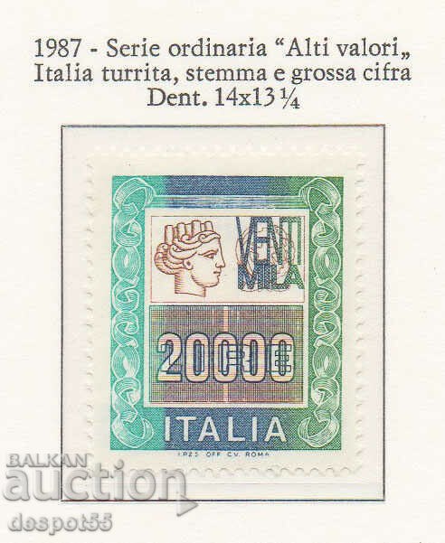 1987. Ιταλία. Νέα αξία - Εθνόσημο και μεγάλοι αριθμοί.
