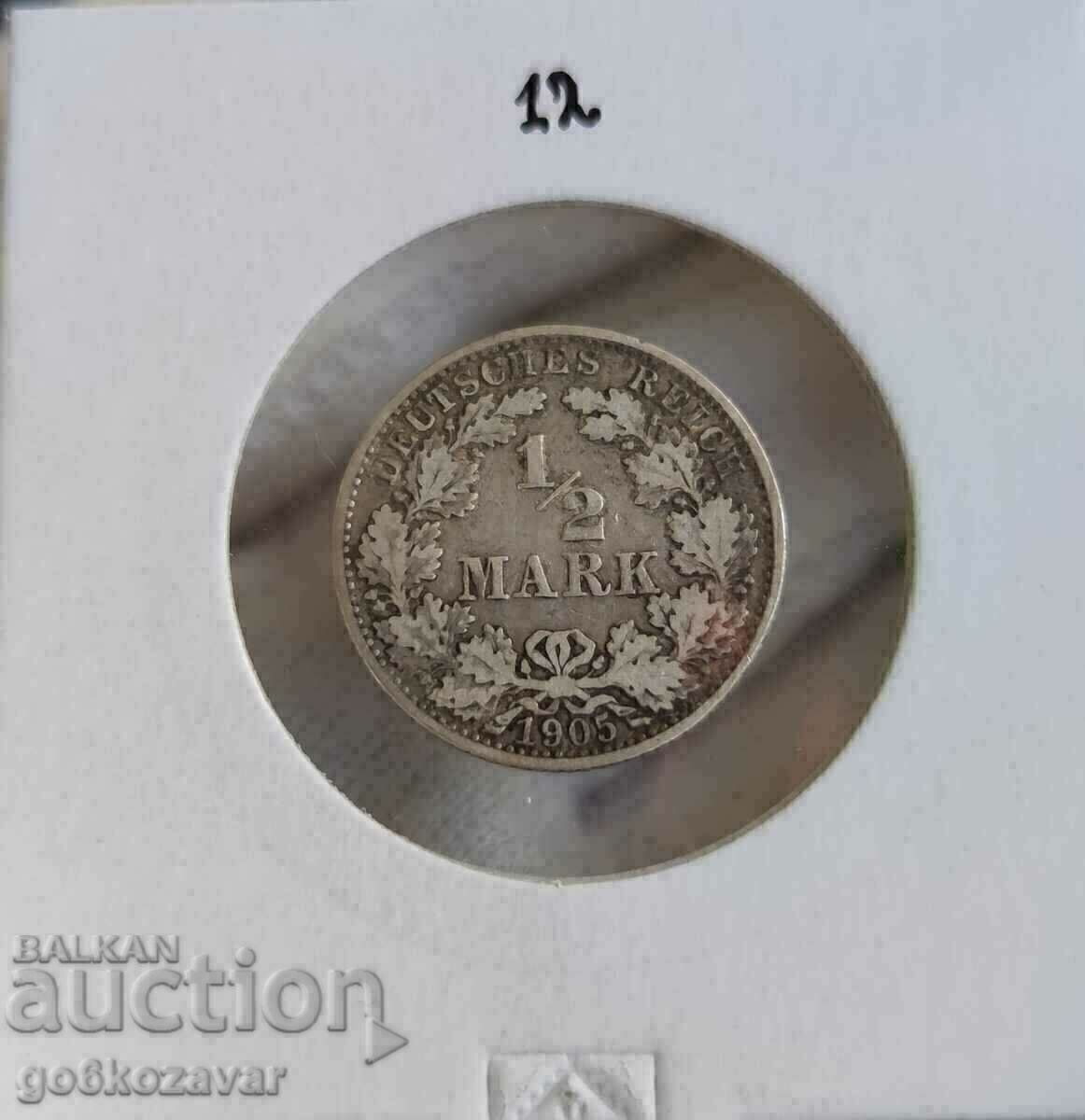Germania 1/2 Mark 1905 Argint Germania 1/2 Mark 1905 Argint