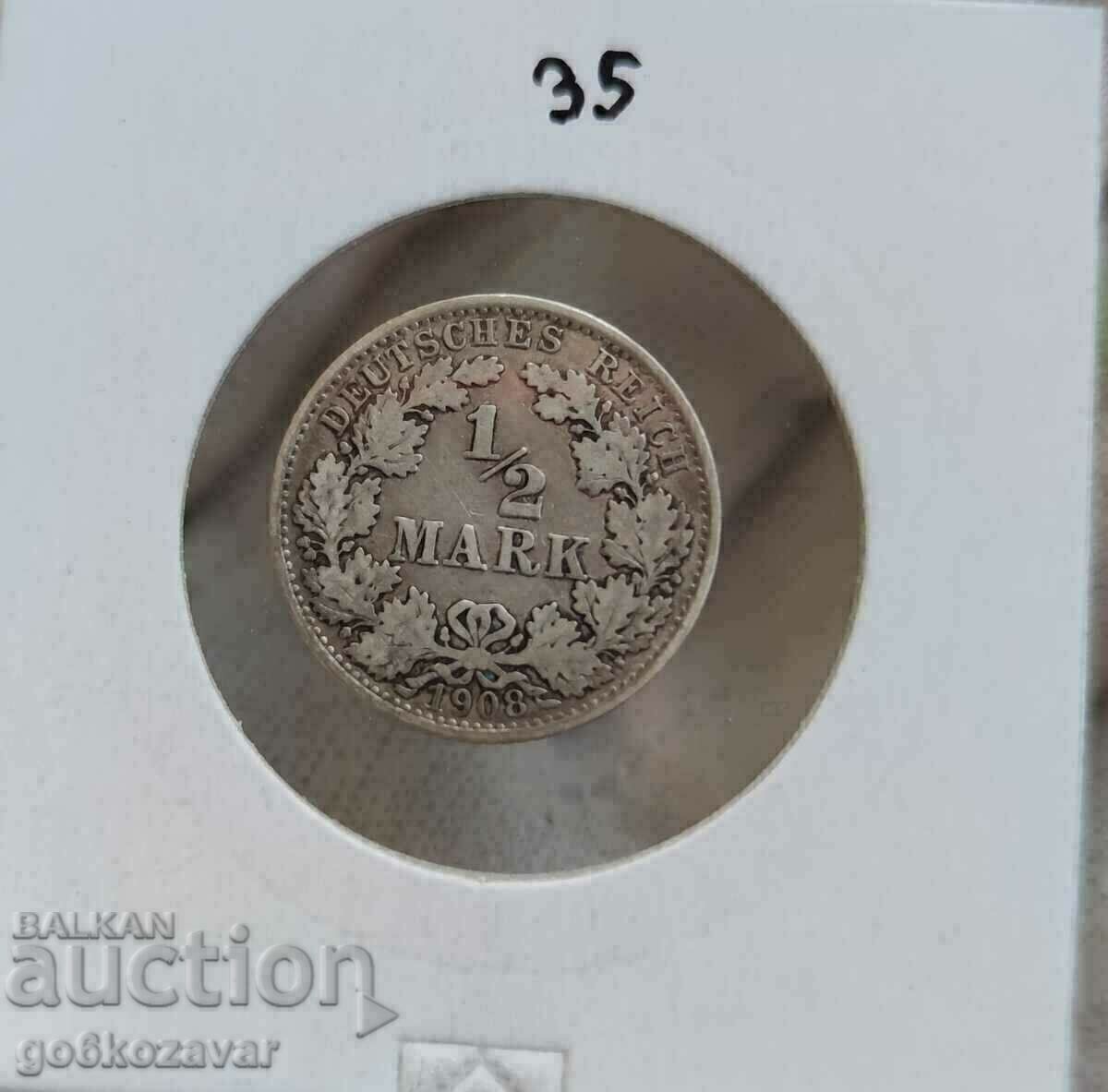 Germany 1/2 Mark 1908 Silver