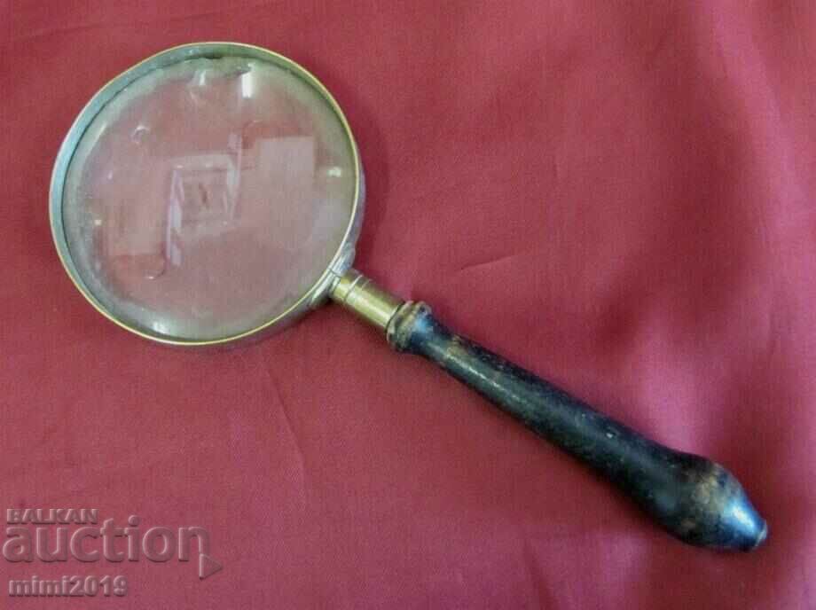 19th Century Medical Magnifier bronze and wooden handle