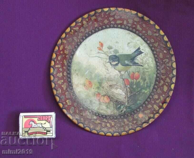 19th century Old Hand Painted Wooden Plate - 6 19th century Old Hand Painted Wooden Plate - 6