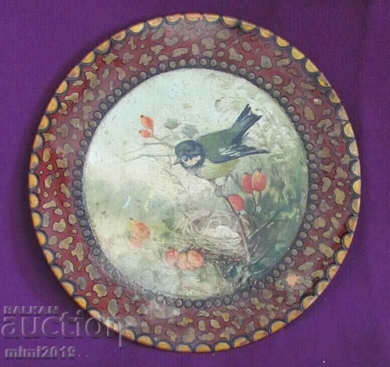 19th century Old Hand Painted Wooden Plate - 7 19th century Old Hand Painted Wooden Plate - 7