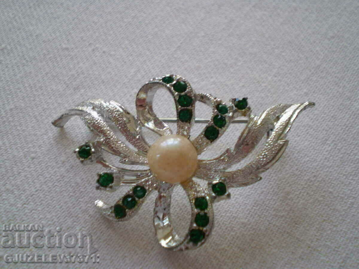 Brosa dama cu PERLA SI ZIRCONI VERZI - 6