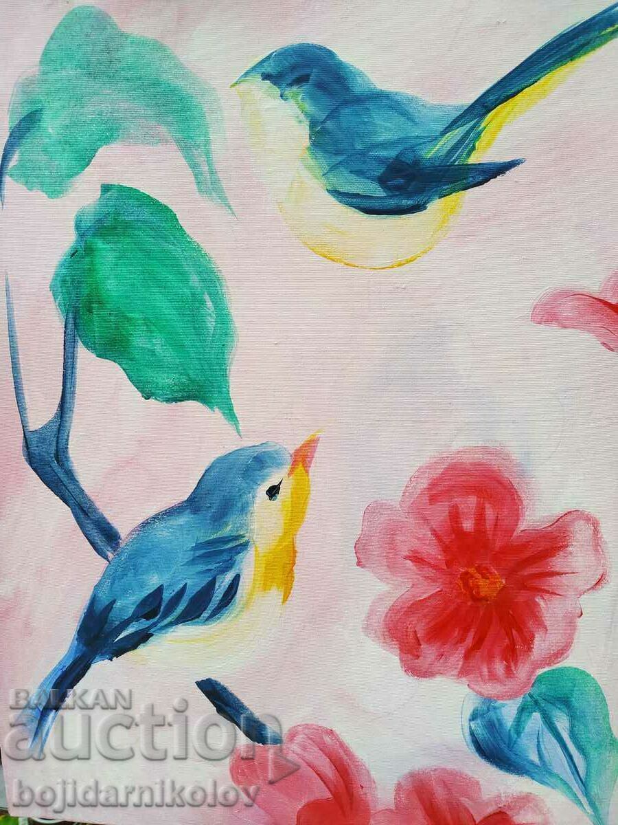 Singing, Painted picture 30/40 on canvas signature with price 39.98 BGN | € 20.44