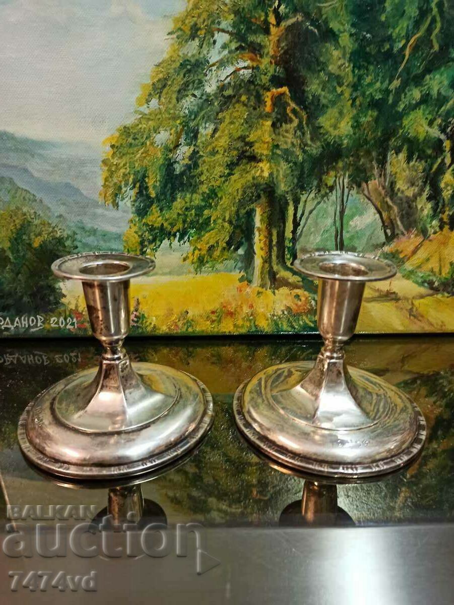2 OLD SILVER CANDLEHOLDERS with price 650.00 BGN | € 332.34 2 OLD SILVER CANDLEHOLDERS with price 650.00 BGN | € 332.34