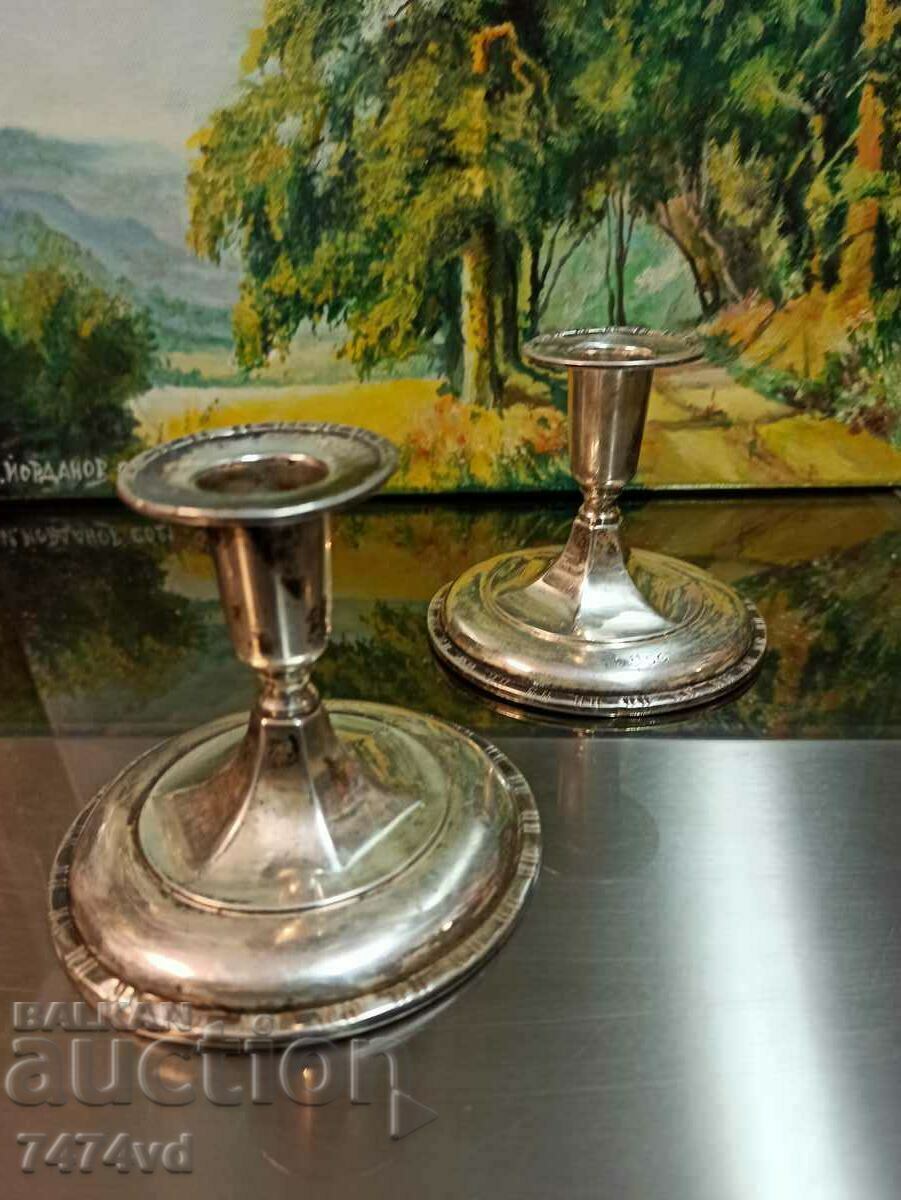 2 OLD SILVER CANDLEHOLDERS - 7 2 OLD SILVER CANDLEHOLDERS - 7