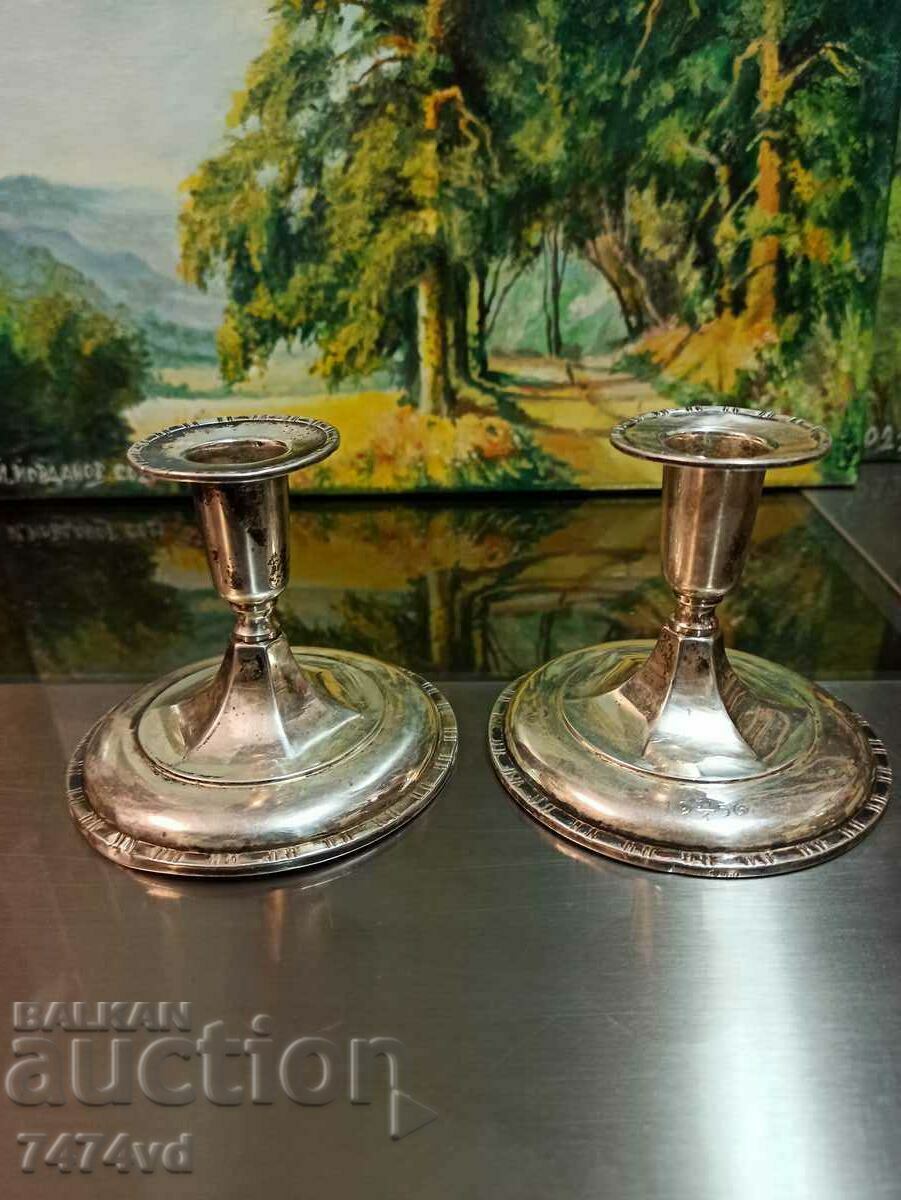 2 OLD SILVER CANDLEHOLDERS