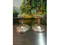 2 OLD SILVER CANDLEHOLDERS