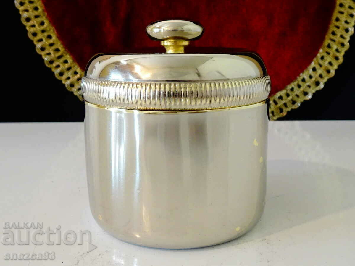 Silver-plated sugar bowl made of bronze 9 cm Silver-plated sugar bowl made of bronze 9 cm