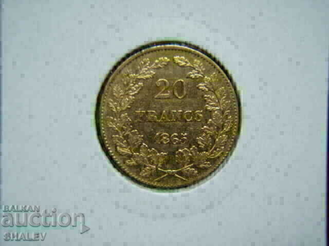 Auction 20 Francs 1865 Belgium RARE - AU (Gold) Auction 20 Francs 1865 Belgium RARE - AU (Gold)