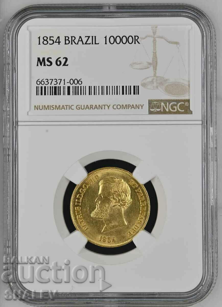 10000 Reis 1854 Brazilia - MS62 (aur)