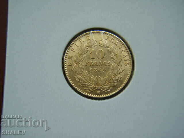 10 Francs 1864 BB France - XF/AU (gold) 10 Francs 1864 BB France - XF/AU (gold)