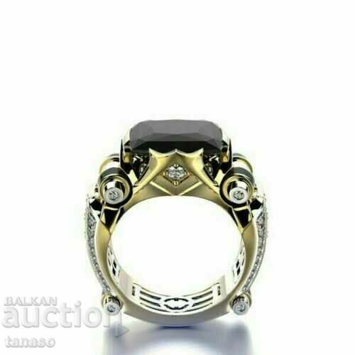 Auction  Men's steampunk ring with black sapphire and zircons, gilding