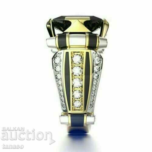 Delivery of Men's steampunk ring with black sapphire and zircons, gilding