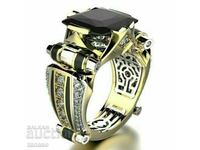Men's steampunk ring with black sapphire and zircons, gilding