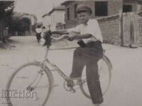 OLD PHOTO, BRYAGOVO-1948 ,, BICYCLE, WHEEL, CYCLIST