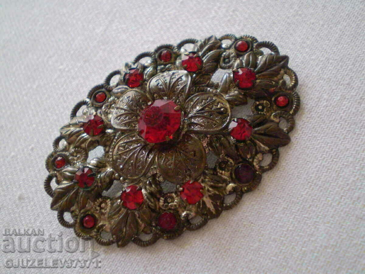 Old Women's Brooch with red zircons - 7 Old Women's Brooch with red zircons - 7