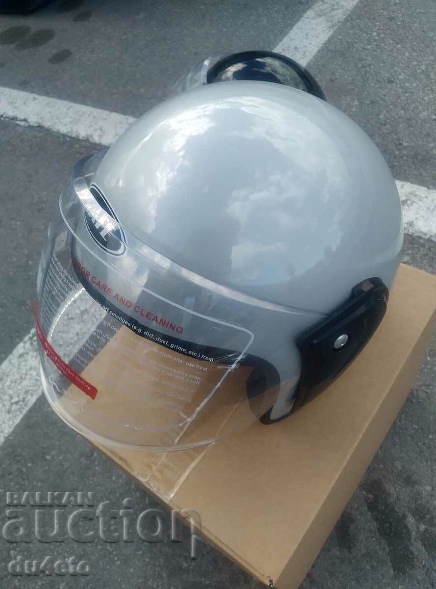 Шлем, каска за мотор скутер мотопед с визьор SAFE сива, черн