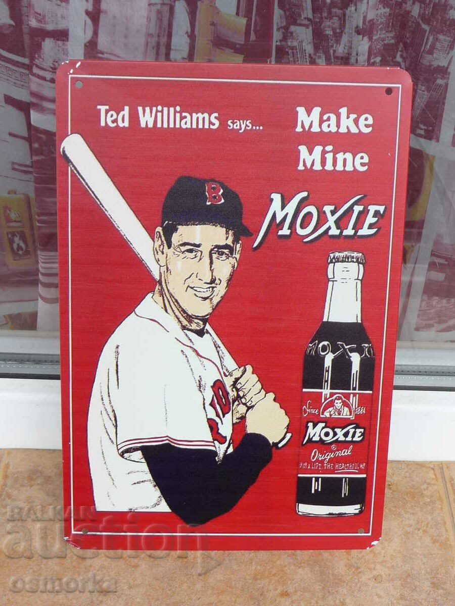Placă metalică Ted Williams reclamă sportivă cu bâta de baseball