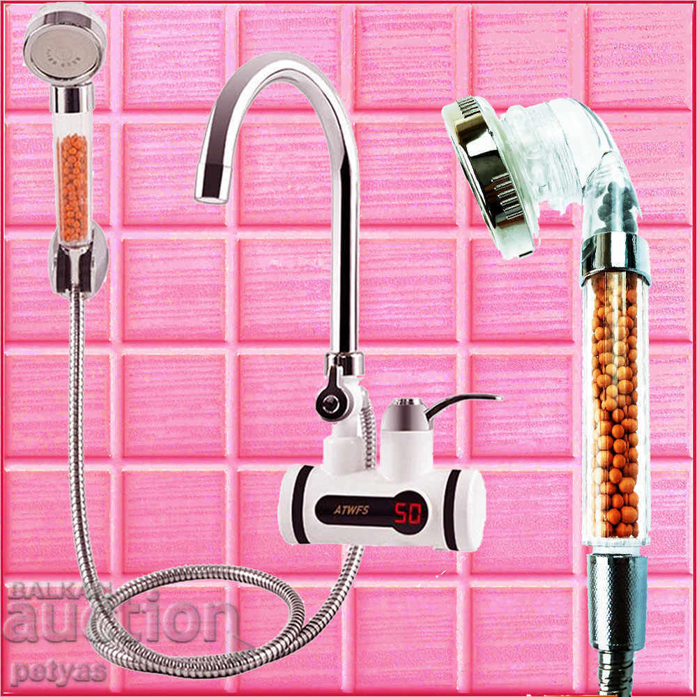 Wall-mounted faucet with instantaneous water heater and tourmaline shower with price 45.50 BGN | € 23.26