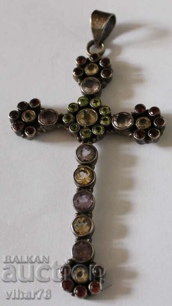 SILVER CROSS WITH STONES