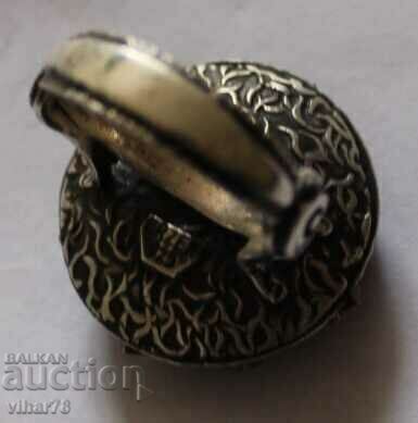 OLD SILVER RING WITH GOLD AND STONES - 6 OLD SILVER RING WITH GOLD AND STONES - 6