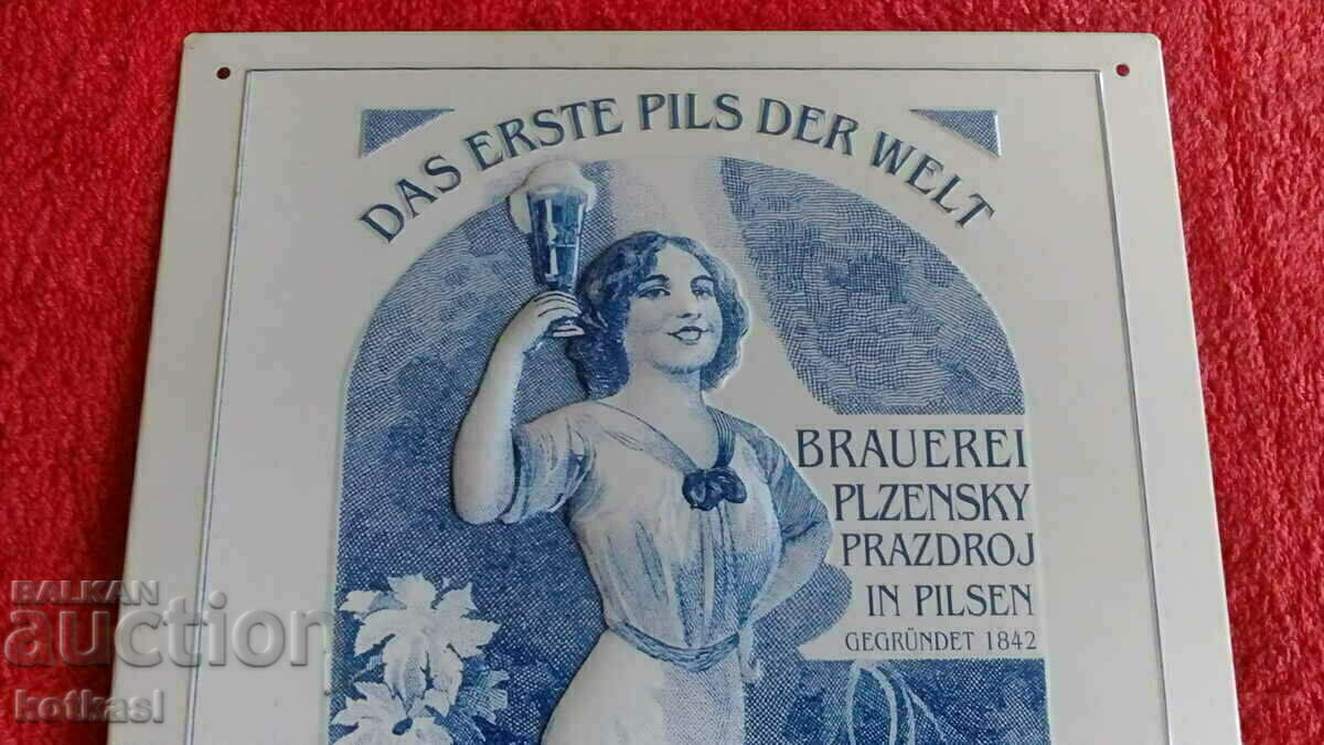 Delivery of Old embossed metal plate advertising Beer Delivery of Old embossed metal plate advertising Beer