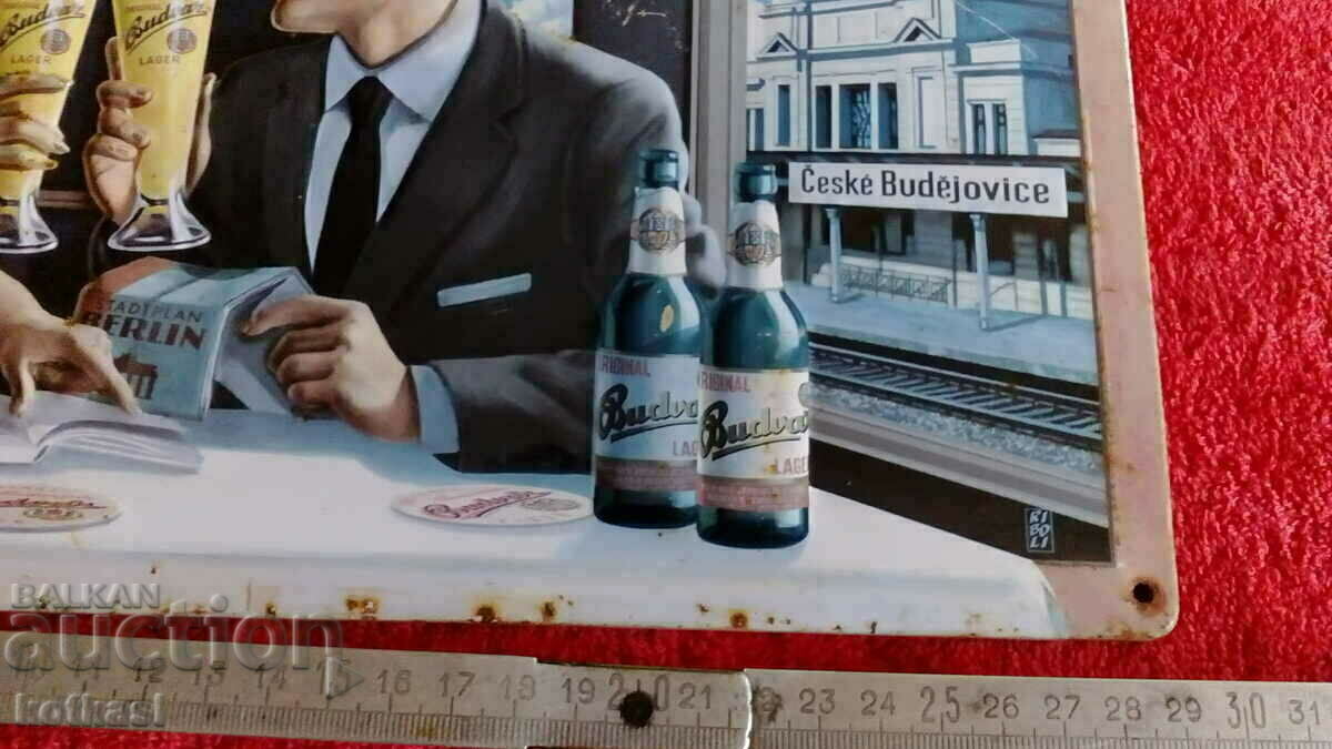 Auction Old embossed metal beer billboard Auction Old embossed metal beer billboard