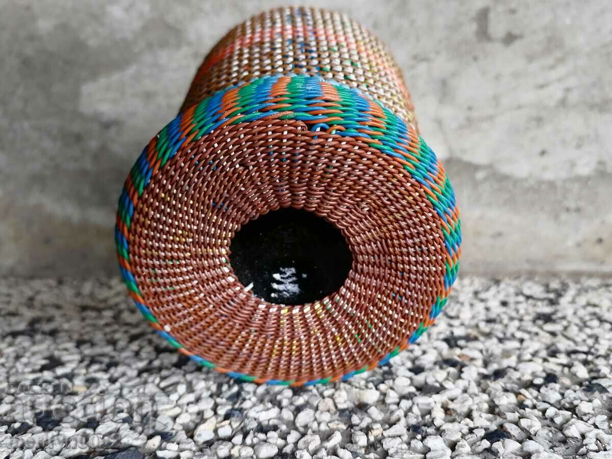 Auction An old knit wreath, bottle with braid, bottle, glass Auction An old knit wreath, bottle with braid, bottle, glass