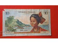 Bancnota de 10 franci Antilele Franceze
