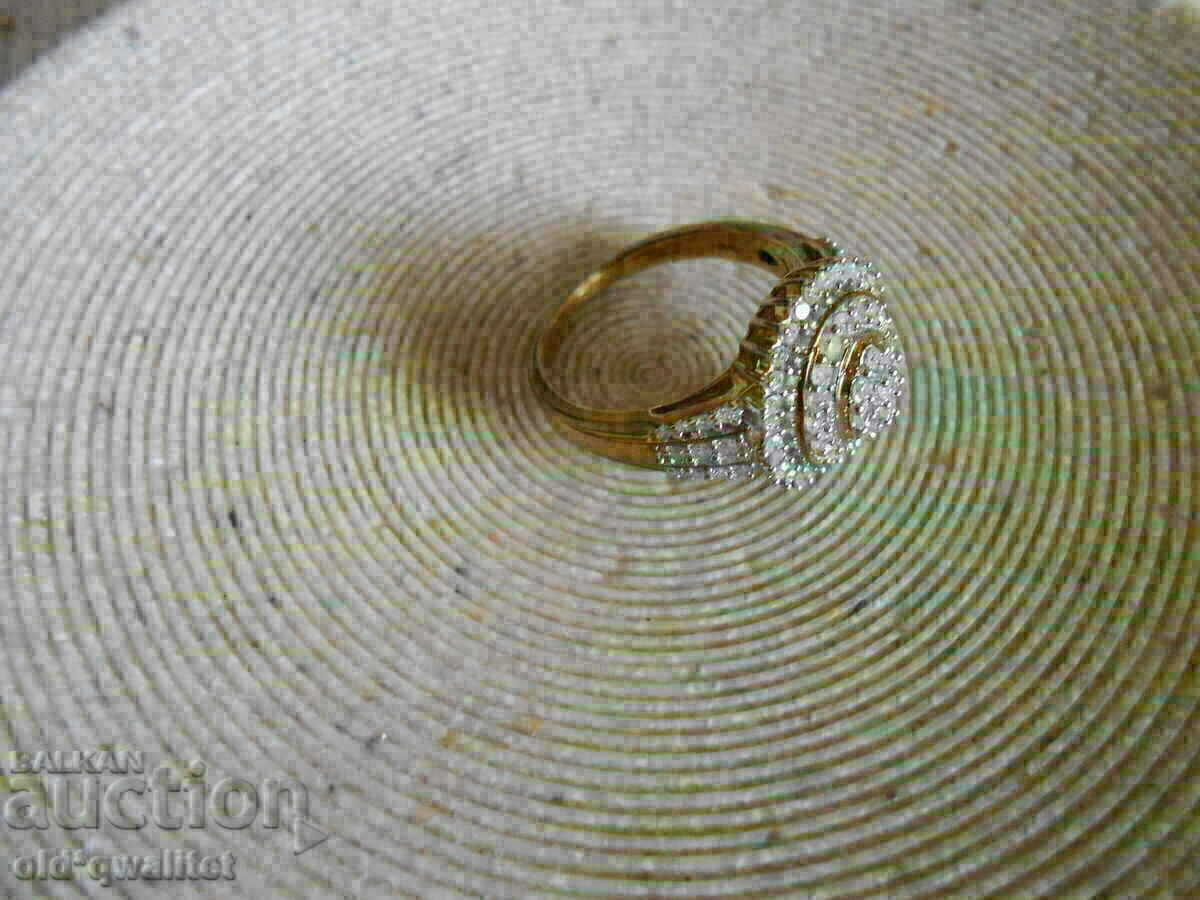 Ασημένιο Δαχτυλίδι με Διαμάντια 1 καρατίου, επίχρυσο - 7 Ασημένιο Δαχτυλίδι με Διαμάντια 1 καρατίου, επίχρυσο - 7