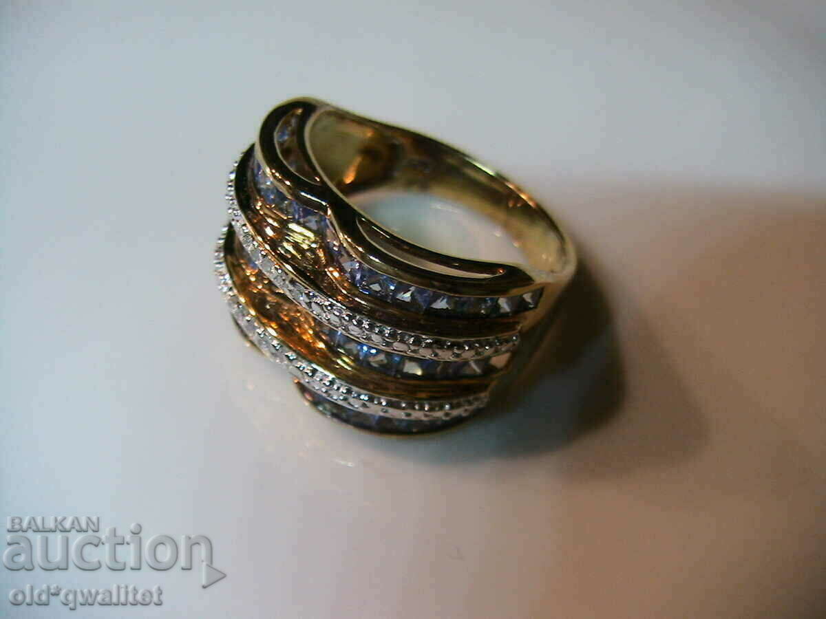 Auction  RING, 925 Silver with Tanzanite and Topaz, gilding