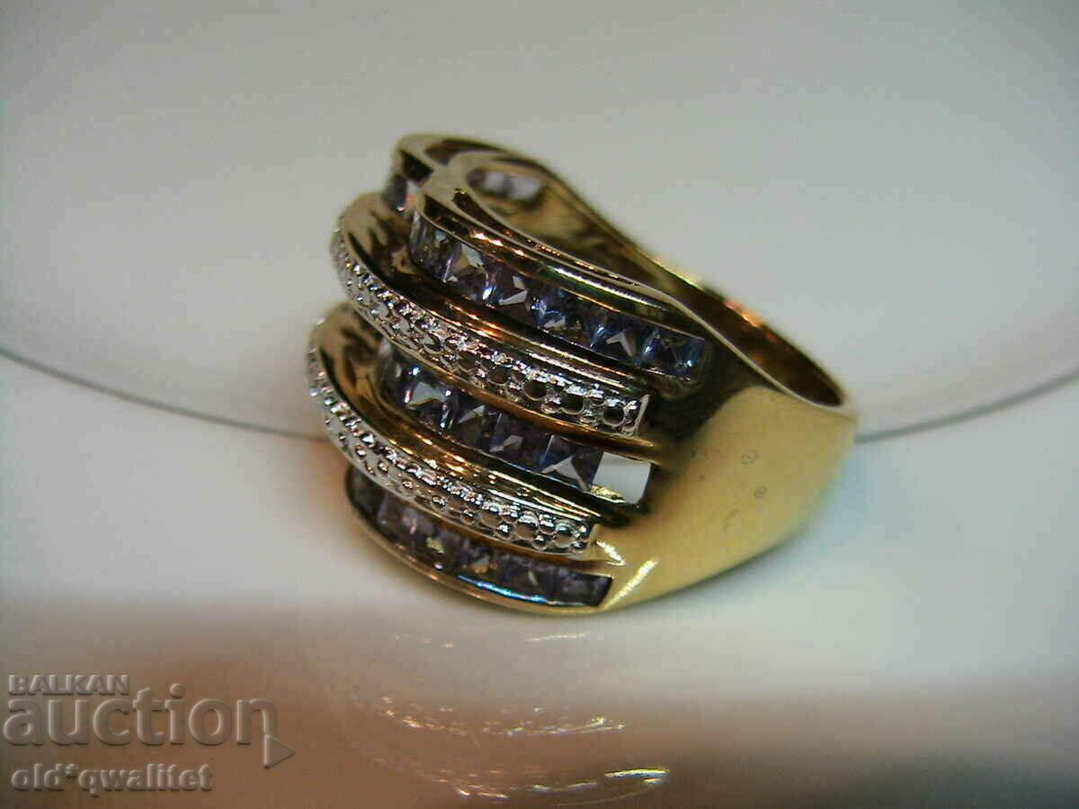 RING, 925 Silver with Tanzanite and Topaz, gilding - 5