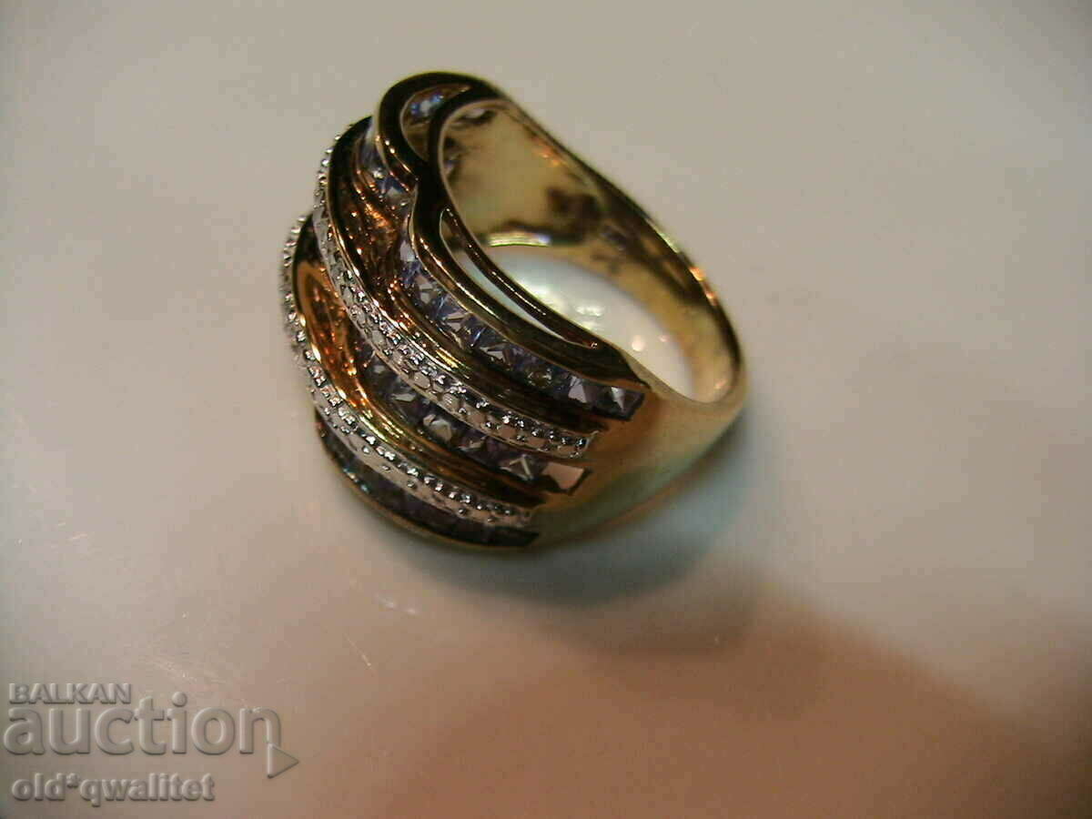 RING, 925 Silver with Tanzanite and Topaz, gilding - 7