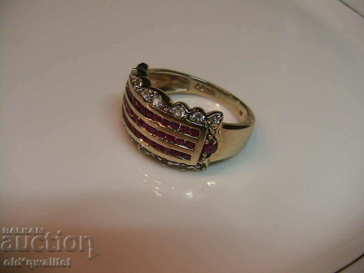 Auction RING, 925 Silver with Ruby and Topaz, gilding Auction RING, 925 Silver with Ruby and Topaz, gilding