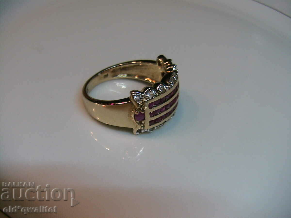 RING, 925 Silver with Ruby and Topaz, gilding - 5 RING, 925 Silver with Ruby and Topaz, gilding - 5